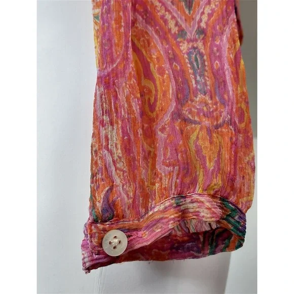 Lauren Ralph Lauren Silk Paisley Ruffle V Neck Tie Blouse Top S / P - Picture 4 of 12